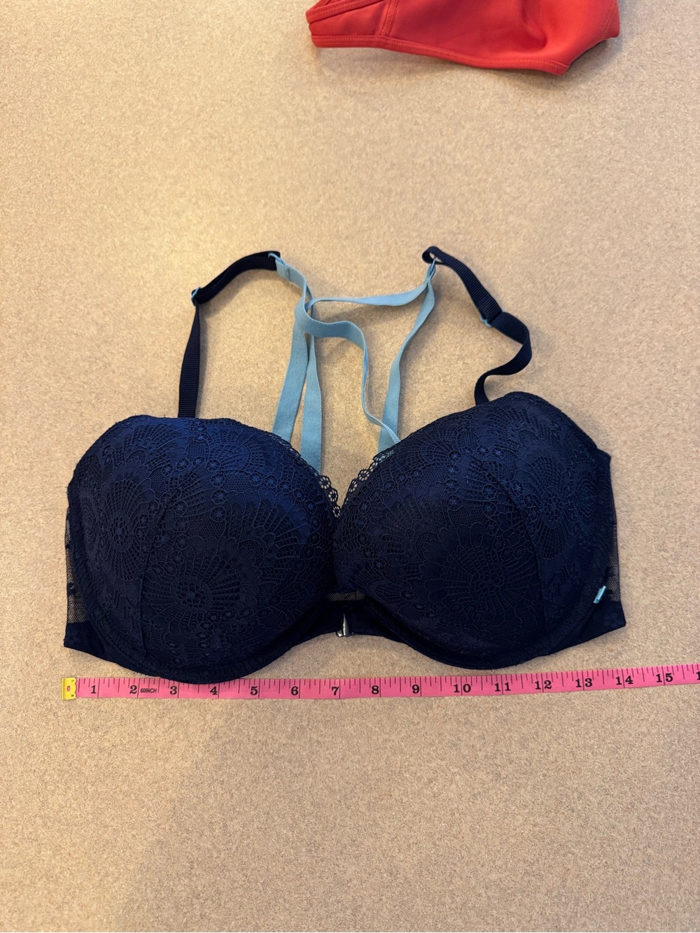 Victoria's Secret navy Lace Push-Up Bra with Blue Strappy Detail